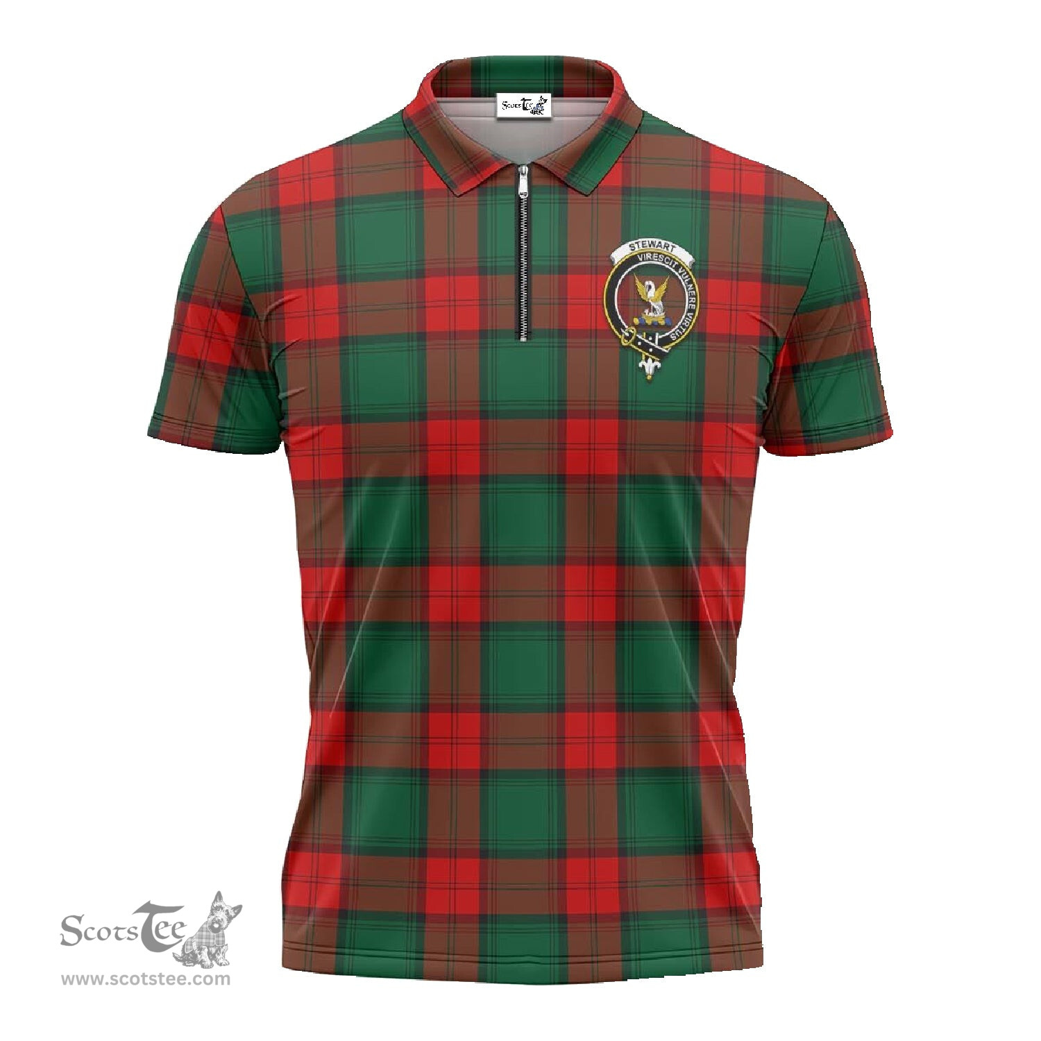 ScotsTee Shop Scottish Stewart Atholl Modern Clan Crest Tartan Zipper Polo Shirt