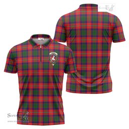 ScotsTee Shop Scottish Riddell Clan Crest Tartan Zipper Polo Shirt