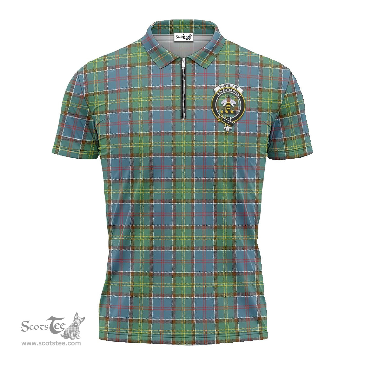 ScotsTee Shop Scottish Whitelaw Clan Crest Tartan Zipper Polo Shirt
