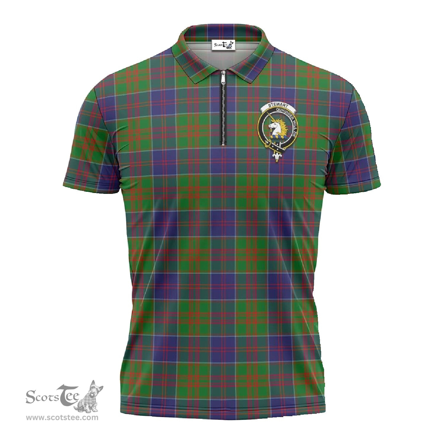 ScotsTee Shop Scottish Stewart of Appin Hunting Modern Clan Crest Tartan Zipper Polo Shirt