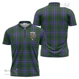 ScotsTee Shop Scottish Wishart Hunting Clan Crest Tartan Zipper Polo Shirt