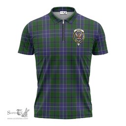 ScotsTee Shop Scottish Wishart Hunting Clan Crest Tartan Zipper Polo Shirt