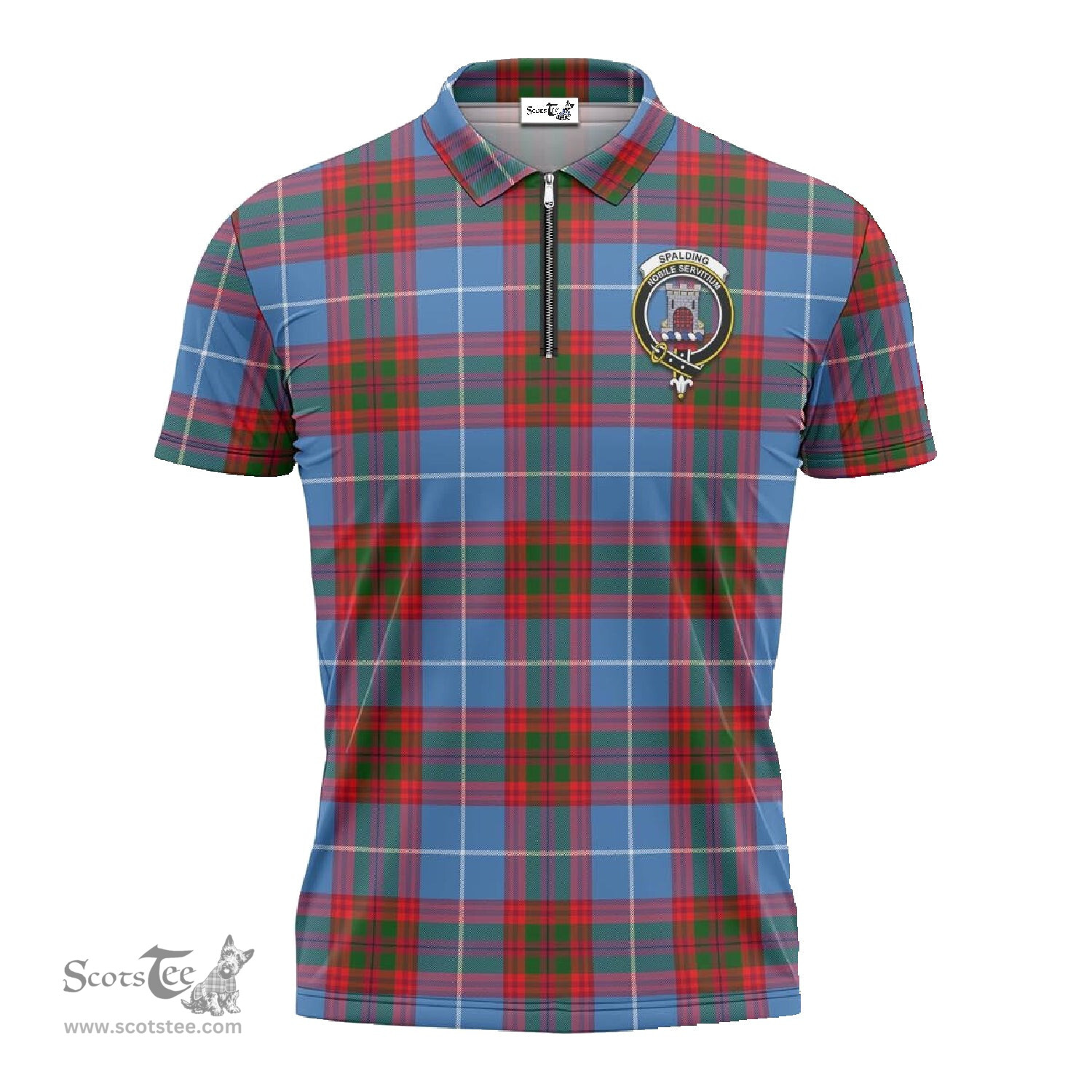 ScotsTee Shop Scottish Spalding Clan Crest Tartan Zipper Polo Shirt