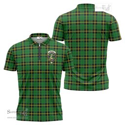 ScotsTee Shop Scottish Wallace Hunting Green Clan Crest Tartan Zipper Polo Shirt