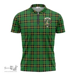 ScotsTee Shop Scottish Wallace Hunting Green Clan Crest Tartan Zipper Polo Shirt