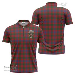 ScotsTee Shop Scottish Ross Clan Crest Tartan Zipper Polo Shirt