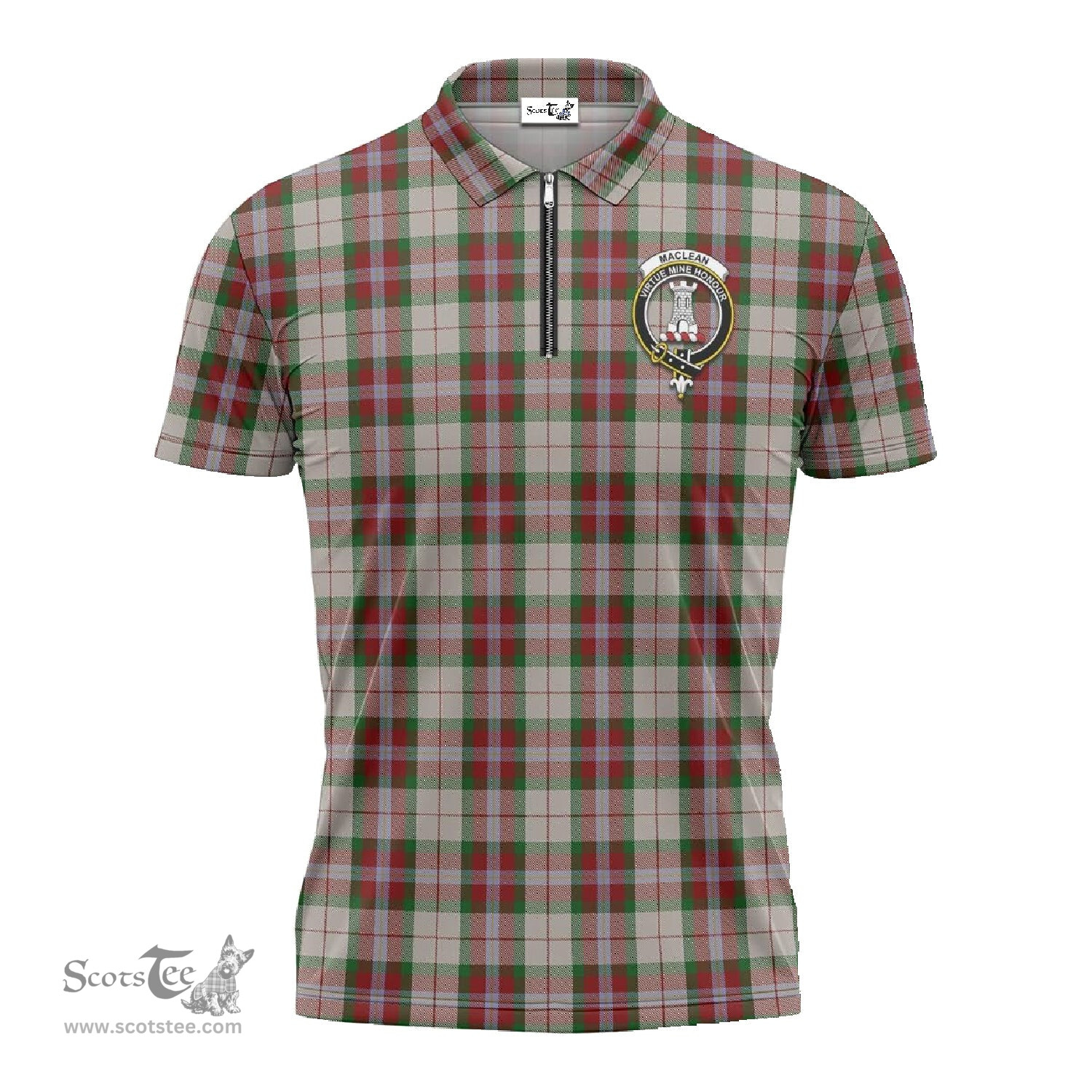 ScotsTee Shop Scottish MacLean Dress Clan Crest Tartan Zipper Polo Shirt