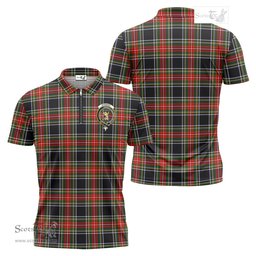 ScotsTee Shop Scottish Stewart Black Clan Crest Tartan Zipper Polo Shirt