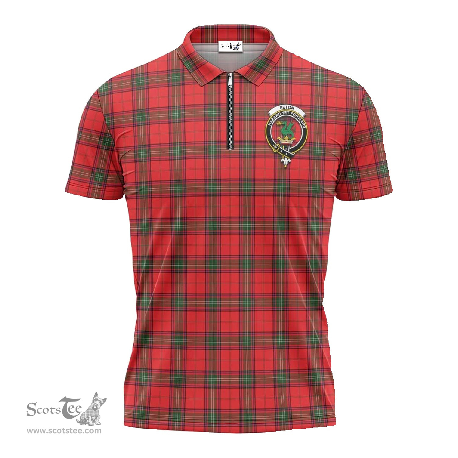ScotsTee Shop Scottish Seton Modern Clan Crest Tartan Zipper Polo Shirt