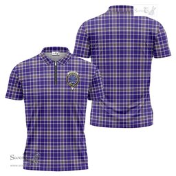 ScotsTee Shop Scottish Ochterlony Clan Crest Tartan Zipper Polo Shirt