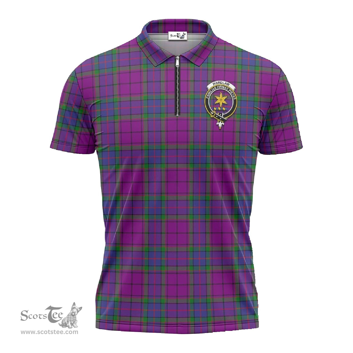 ScotsTee Shop Scottish Wardlaw Modern Clan Crest Tartan Zipper Polo Shirt