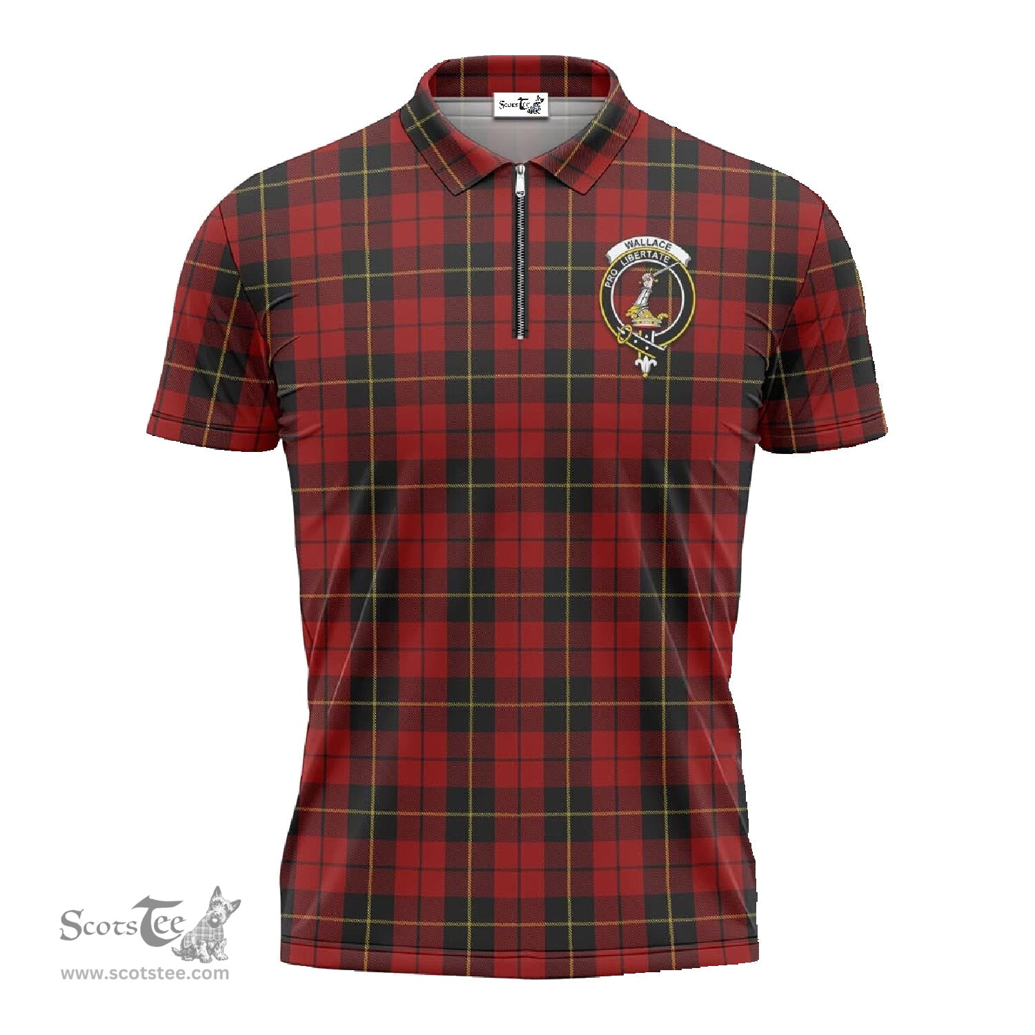 ScotsTee Shop Scottish Wallace Clan Crest Tartan Zipper Polo Shirt