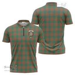 ScotsTee Shop Scottish Menzies Green Ancient Clan Crest Tartan Zipper Polo Shirt