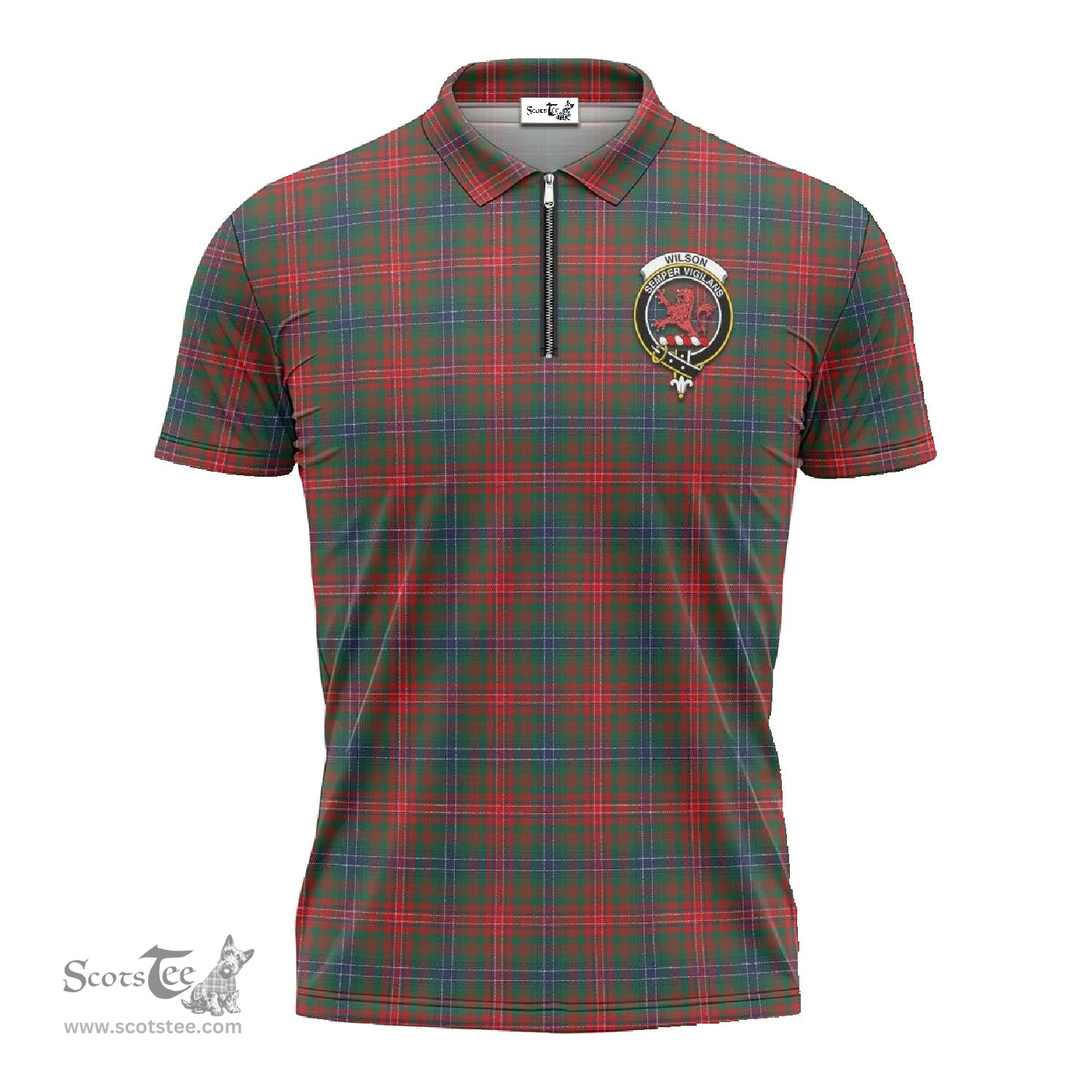 ScotsTee Shop Scottish Wilson Modern Clan Crest Tartan Zipper Polo Shirt