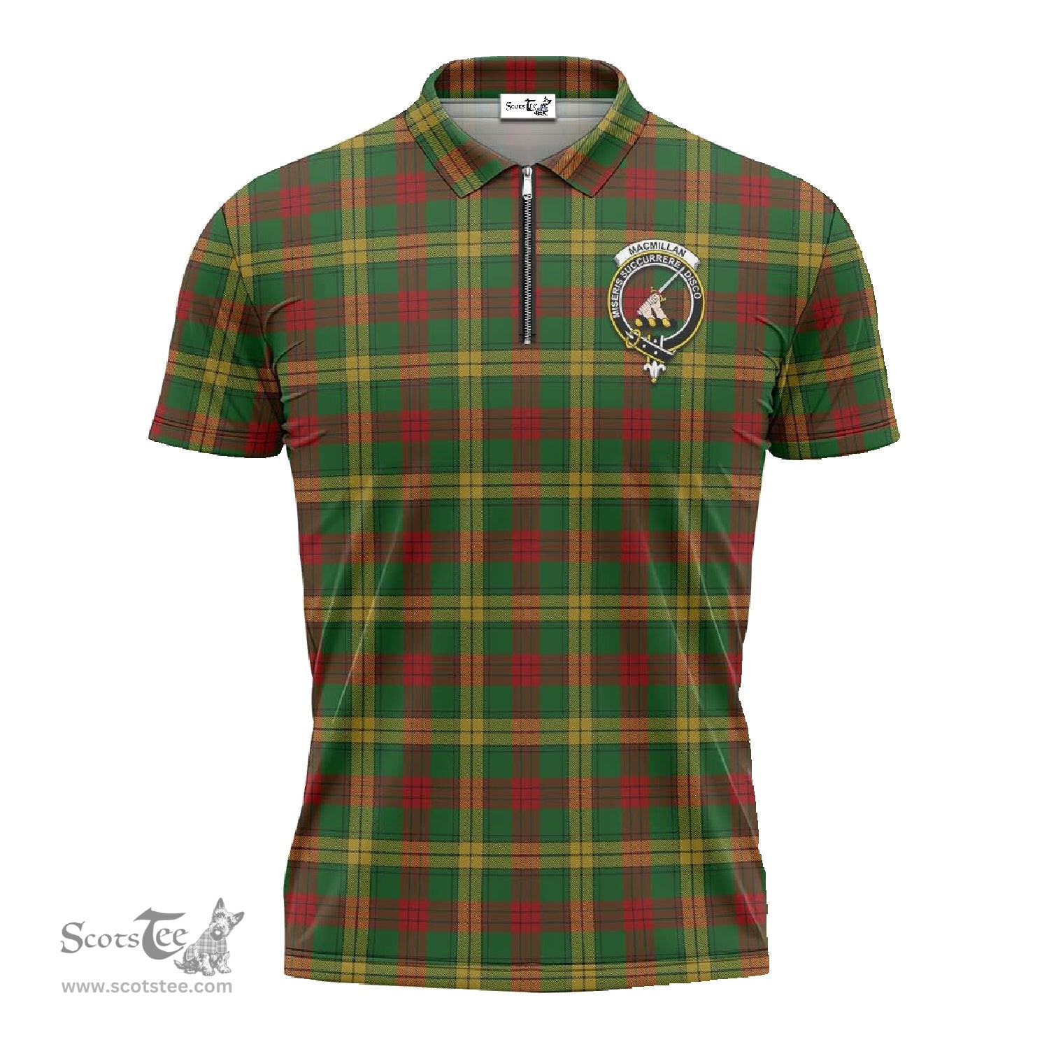 ScotsTee Shop Scottish MacMillan Society of Glasgow Clan Crest Tartan Zipper Polo Shirt