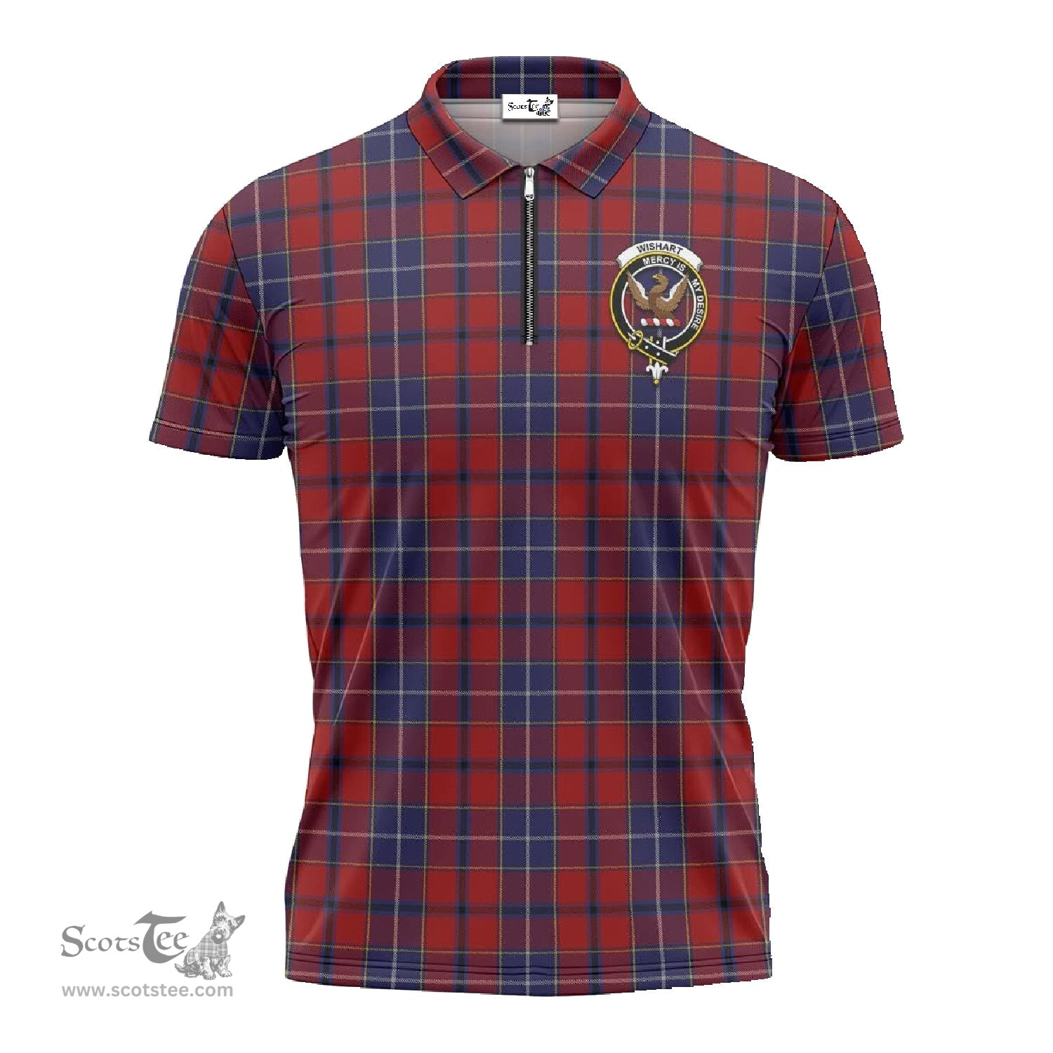 ScotsTee Shop Scottish Wishart Dress Clan Crest Tartan Zipper Polo Shirt