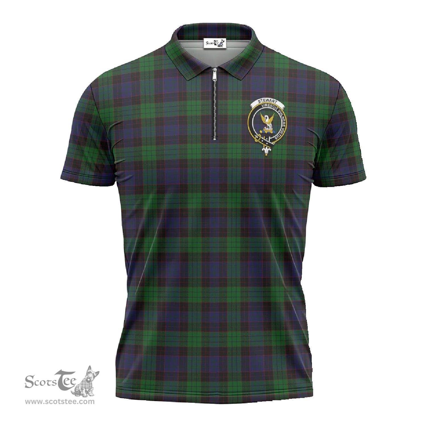 ScotsTee Shop Scottish Stewart Old Clan Crest Tartan Zipper Polo Shirt