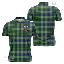 ScotsTee Shop Scottish Spottiswood Clan Crest Tartan Zipper Polo Shirt