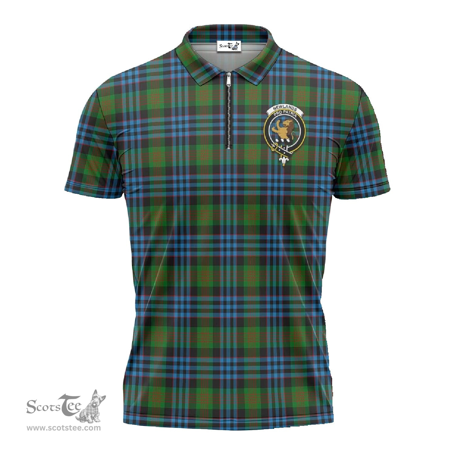 ScotsTee Shop Scottish Newlands of Lauriston Clan Crest Tartan Zipper Polo Shirt