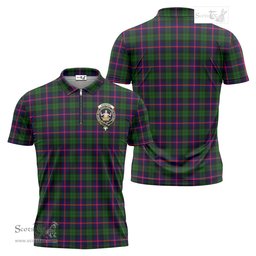 ScotsTee Shop Scottish Urquhart Modern Clan Crest Tartan Zipper Polo Shirt