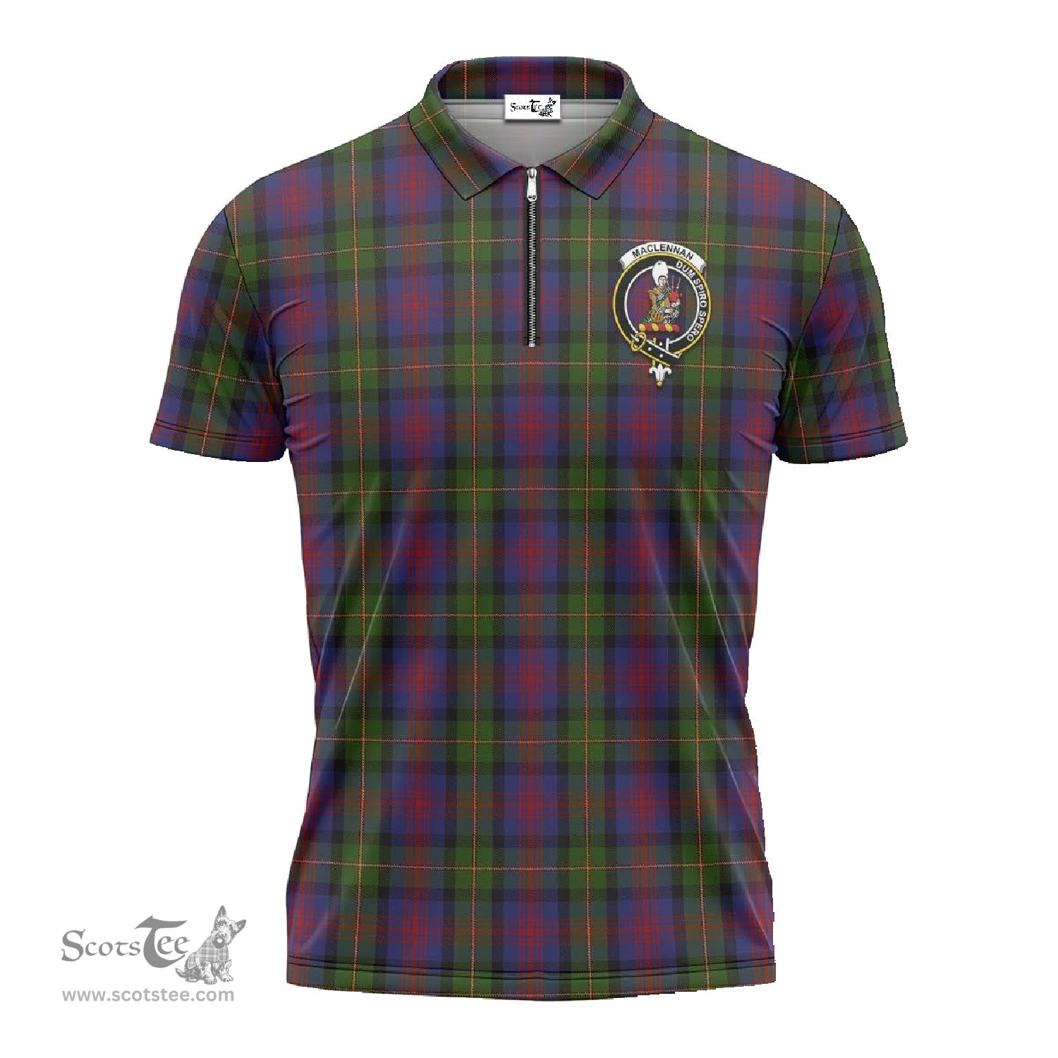 ScotsTee Shop Scottish MacLennan Clan Crest Tartan Zipper Polo Shirt