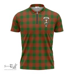 ScotsTee Shop Scottish Menzies Green Modern Clan Crest Tartan Zipper Polo Shirt