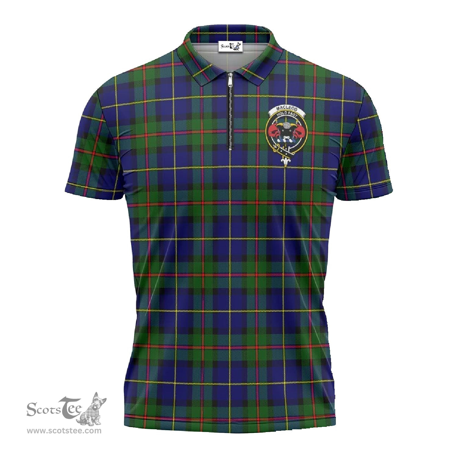 ScotsTee Shop Scottish MacLeod of Harris Modern Clan Crest Tartan Zipper Polo Shirt