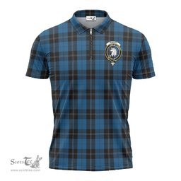 ScotsTee Shop Scottish Ramsay Blue Hunting Clan Crest Tartan Zipper Polo Shirt