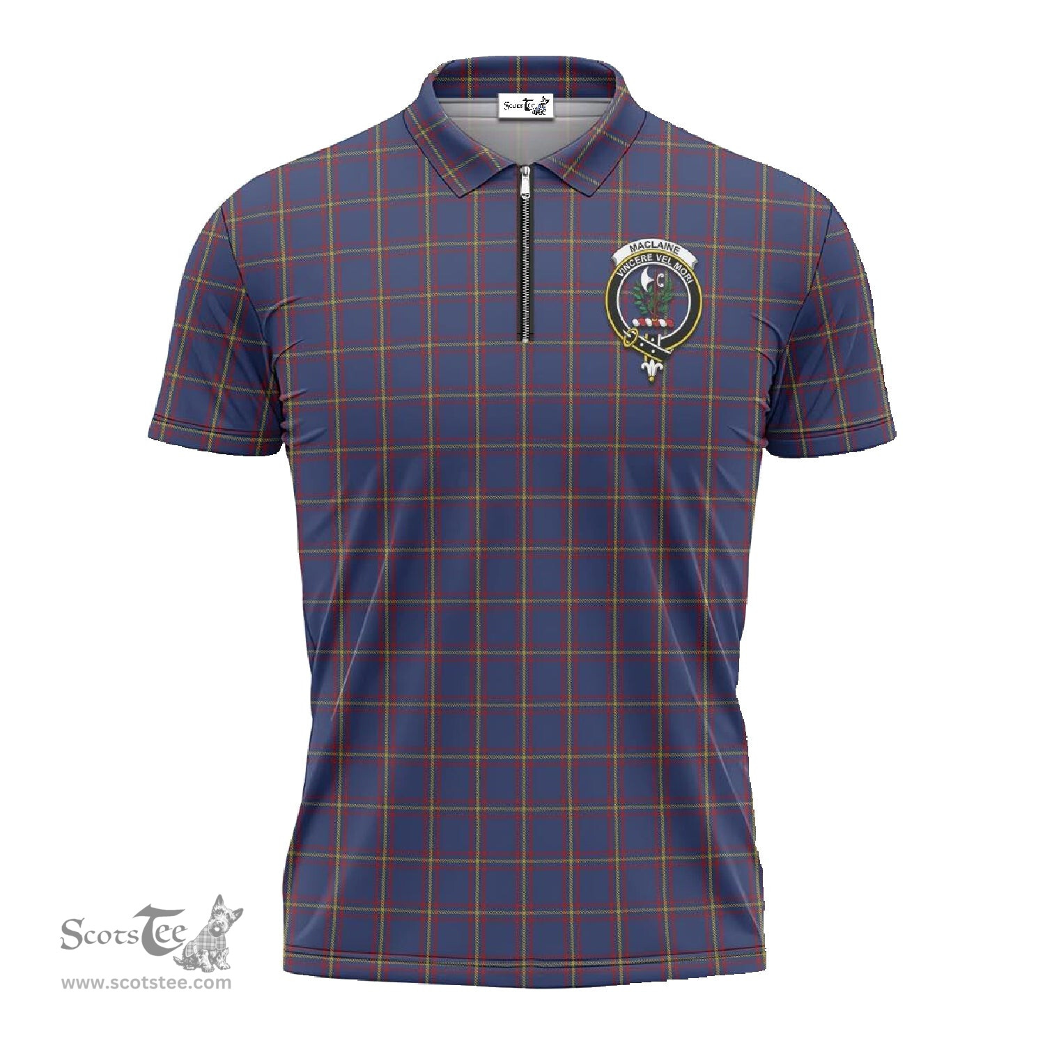 ScotsTee Shop Scottish MacLaine of Lochbuie Clan Crest Tartan Zipper Polo Shirt