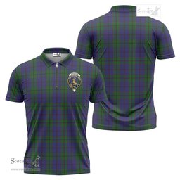 ScotsTee Shop Scottish Strachan Clan Crest Tartan Zipper Polo Shirt