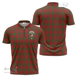 ScotsTee Shop Scottish MacQuarrie Clan Crest Tartan Zipper Polo Shirt