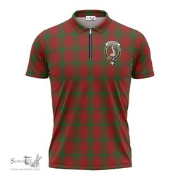 ScotsTee Shop Scottish MacQuarrie Clan Crest Tartan Zipper Polo Shirt