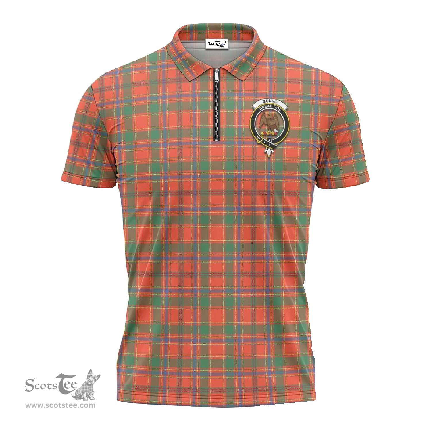 ScotsTee Shop Scottish Munro Ancient Clan Crest Tartan Zipper Polo Shirt