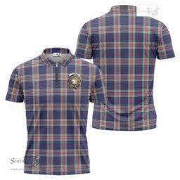 ScotsTee Shop Scottish Stewart of Appin Hunting Dress Clan Crest Tartan Zipper Polo Shirt