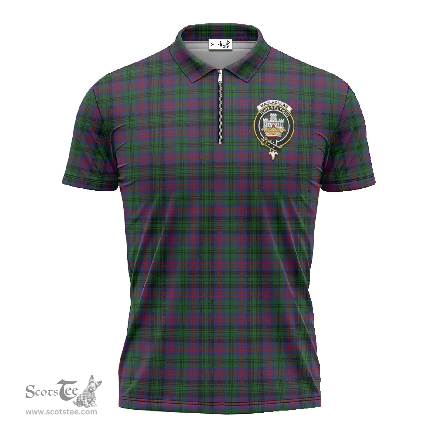 ScotsTee Shop Scottish MacLachlan Hunting Clan Crest Tartan Zipper Polo Shirt
