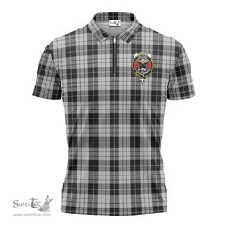 ScotsTee Shop Scottish MacLeod Black and White Clan Crest Tartan Zipper Polo Shirt