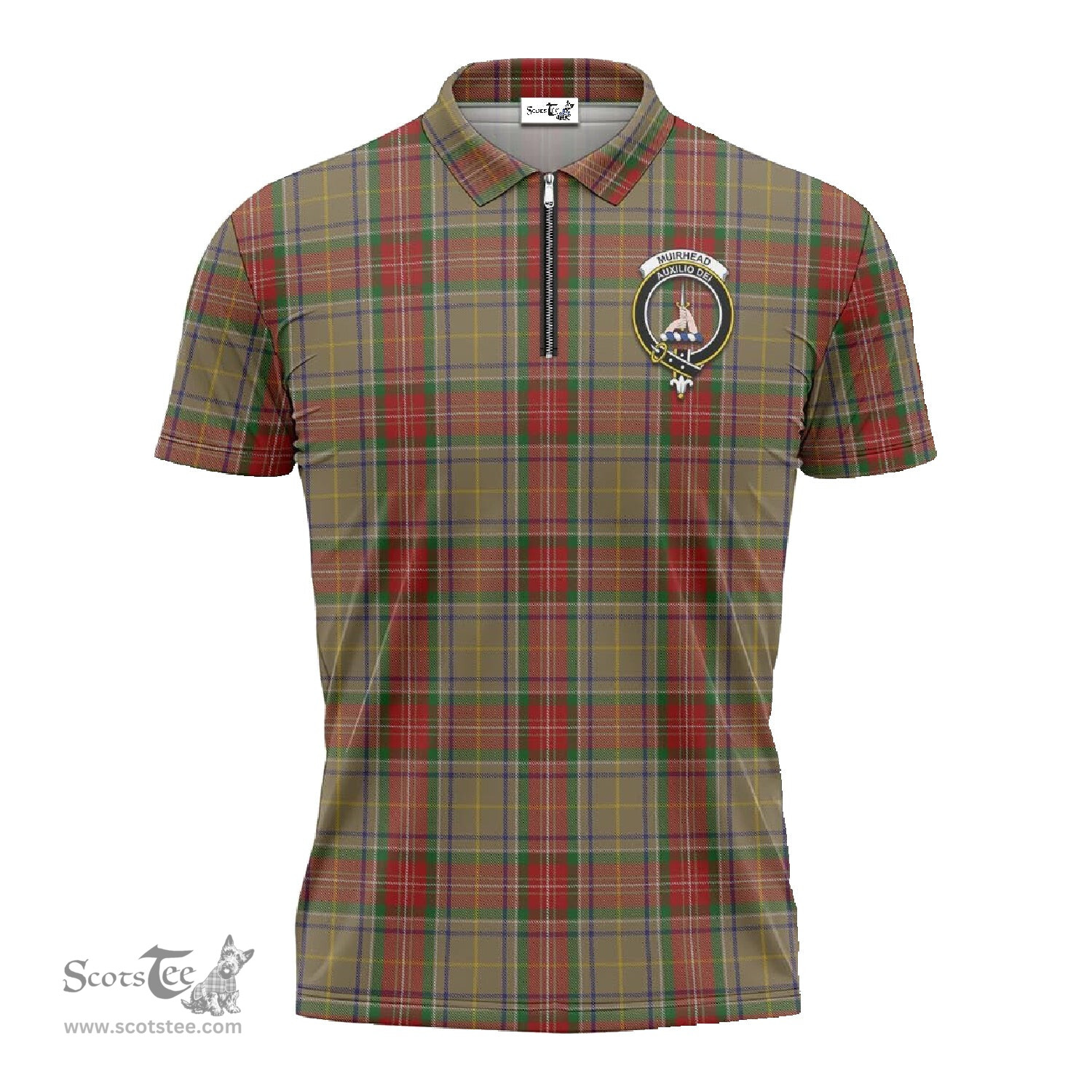 ScotsTee Shop Scottish Muirhead Old Clan Crest Tartan Zipper Polo Shirt