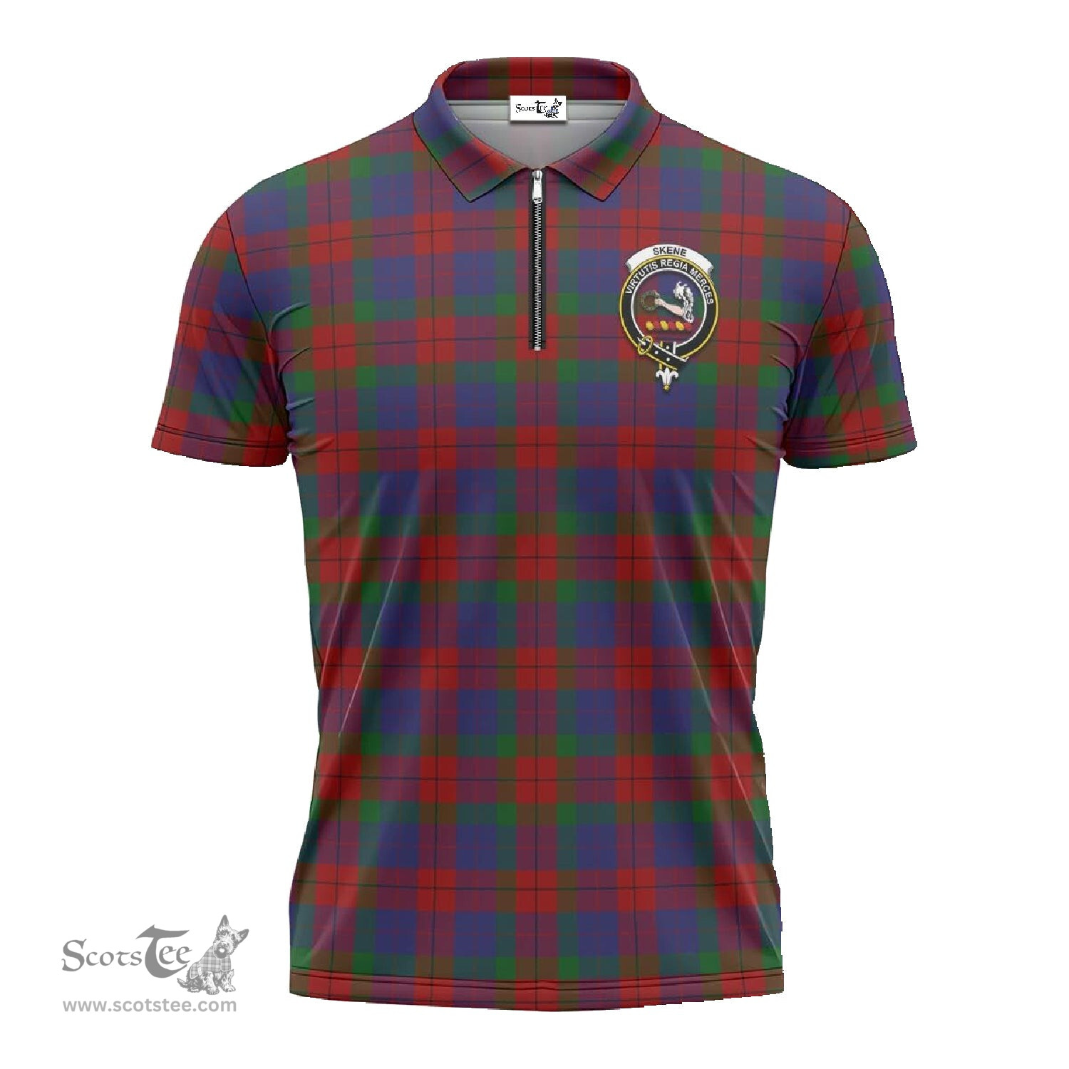 ScotsTee Shop Scottish Skene of Cromar Clan Crest Tartan Zipper Polo Shirt