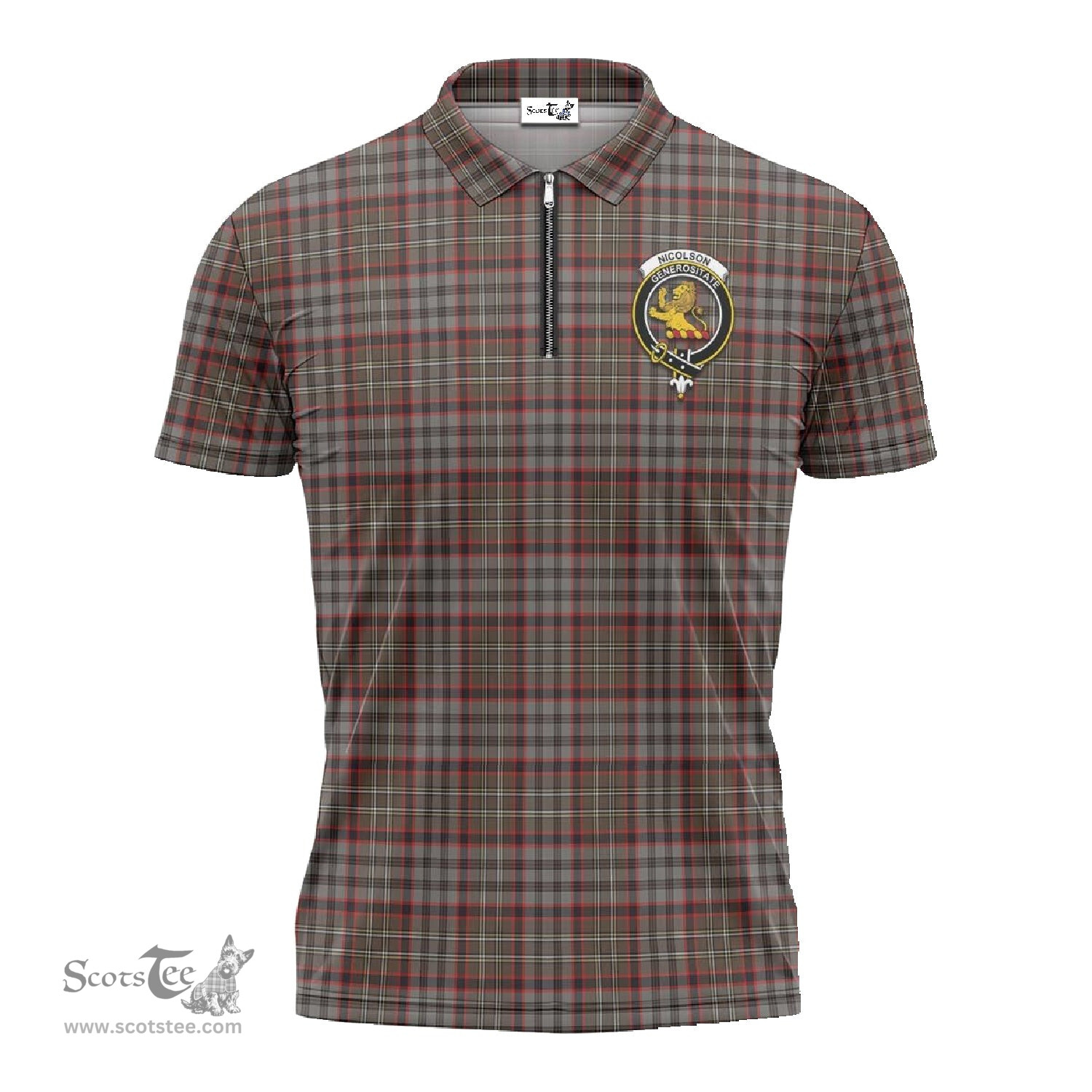 ScotsTee Shop Scottish Nicolson Hunting Weathered Clan Crest Tartan Zipper Polo Shirt