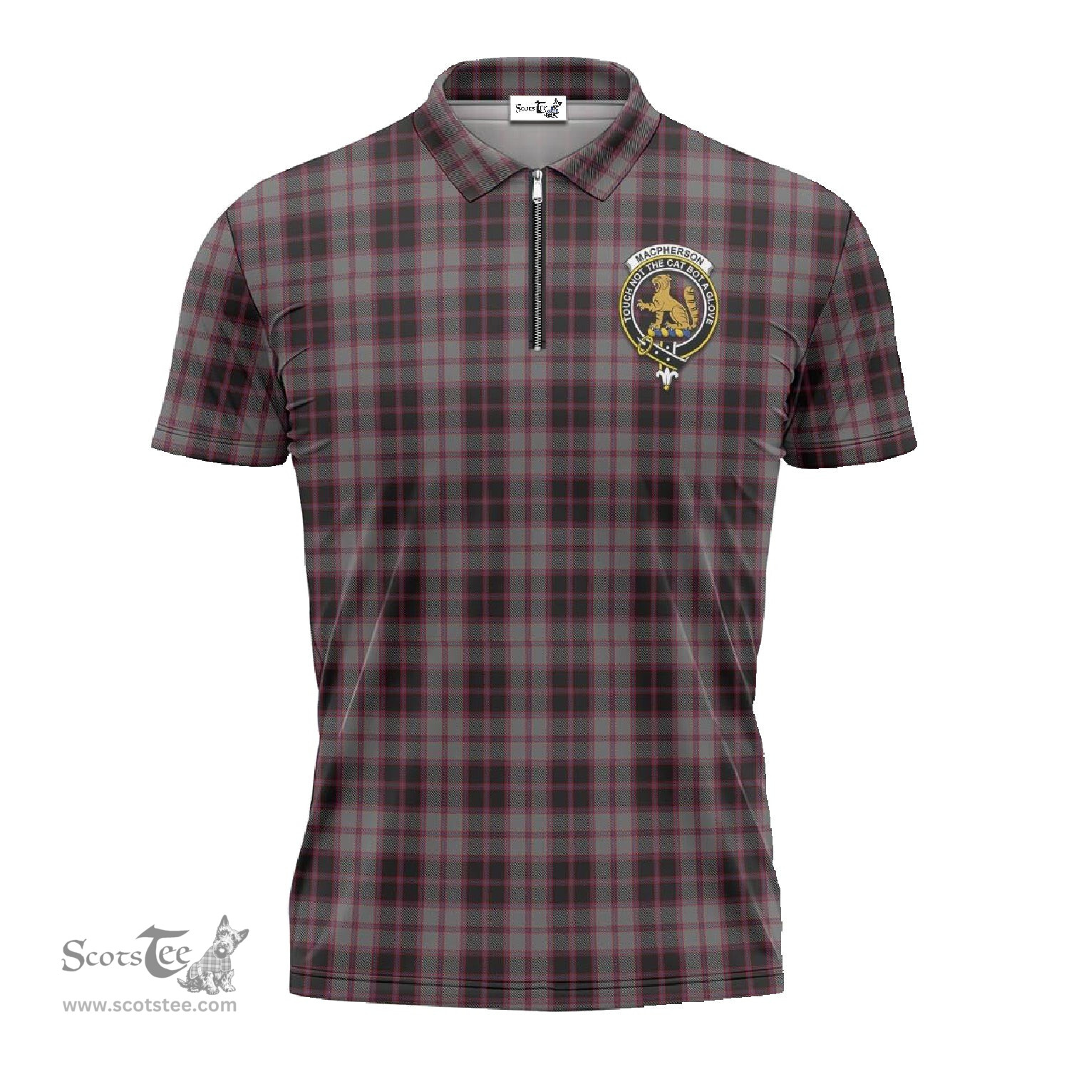 ScotsTee Shop Scottish MacPherson Hunting Clan Crest Tartan Zipper Polo Shirt