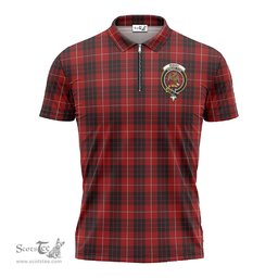 ScotsTee Shop Scottish Munro Black and Red Clan Crest Tartan Zipper Polo Shirt