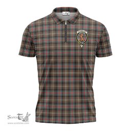 ScotsTee Shop Scottish Sutherland Weathered Clan Crest Tartan Zipper Polo Shirt