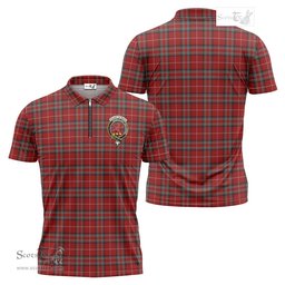 ScotsTee Shop Scottish Stuart of Bute Clan Crest Tartan Zipper Polo Shirt