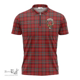 ScotsTee Shop Scottish Stuart of Bute Clan Crest Tartan Zipper Polo Shirt
