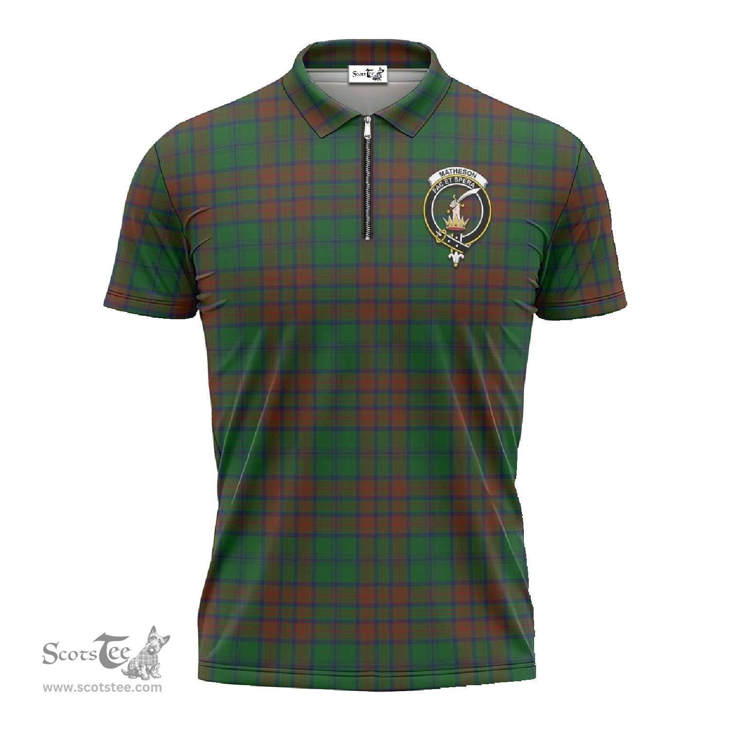 ScotsTee Shop Scottish Matheson Hunting Highland Clan Crest Tartan Zipper Polo Shirt