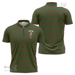 ScotsTee Shop Scottish Menzies Clan Crest Tartan Zipper Polo Shirt