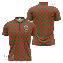 ScotsTee Shop Scottish Moncrieff Modern Clan Crest Tartan Zipper Polo Shirt