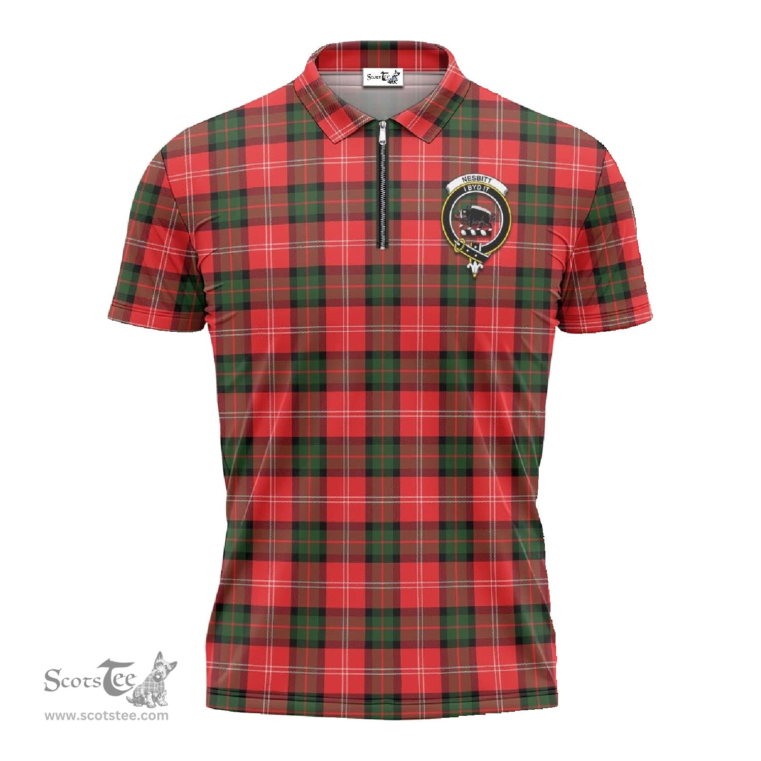 ScotsTee Shop Scottish Nesbitt Modern Clan Crest Tartan Zipper Polo Shirt