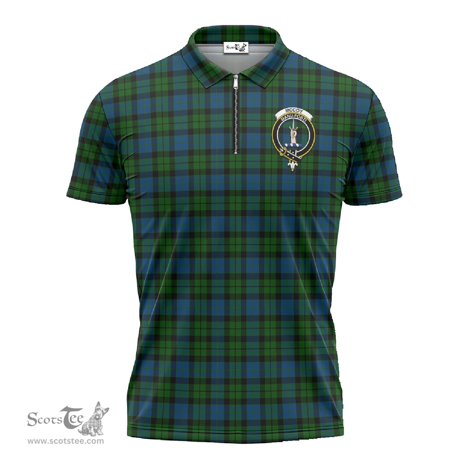 ScotsTee Shop Scottish McCoy Clan Crest Tartan Zipper Polo Shirt