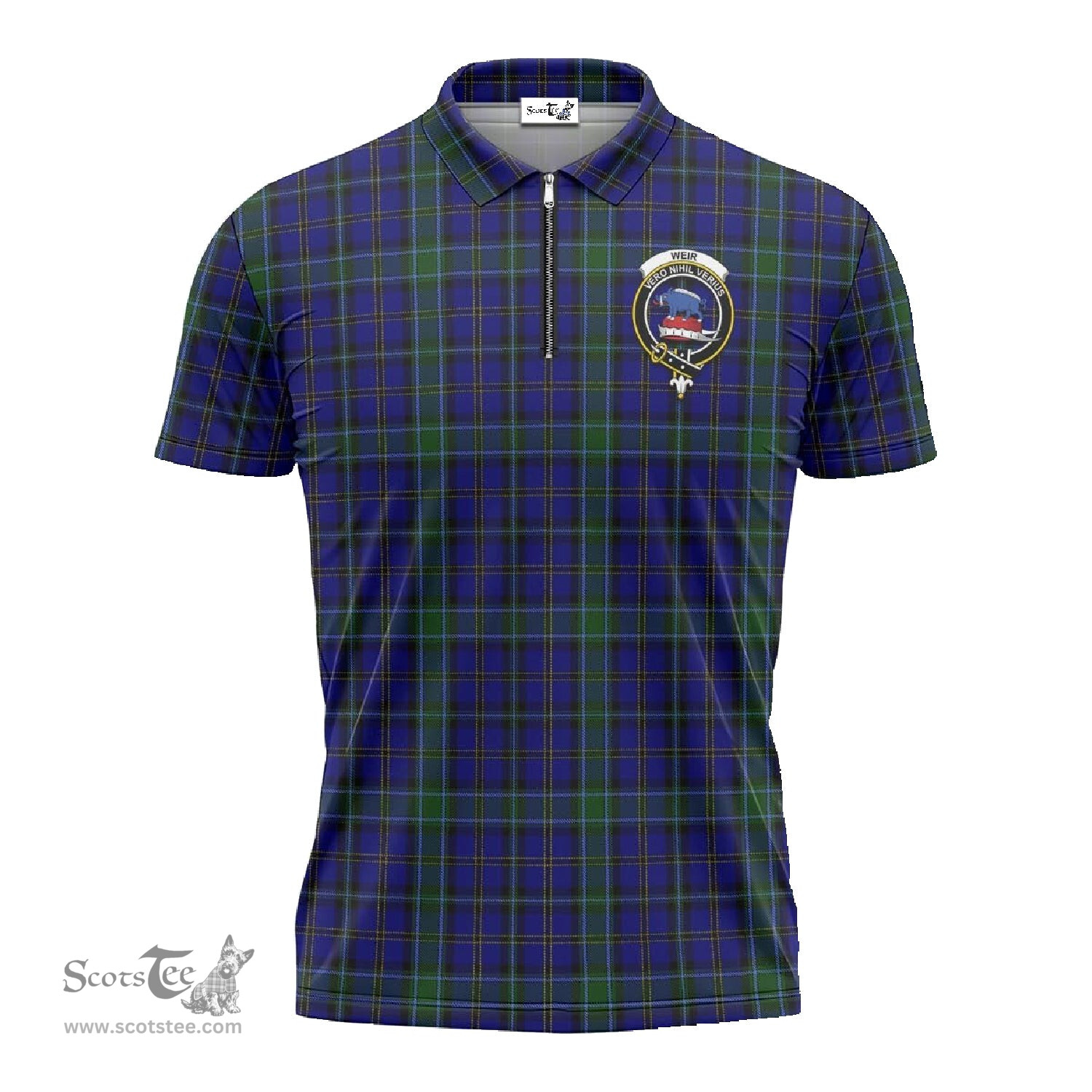 ScotsTee Shop Scottish Weir Clan Crest Tartan Zipper Polo Shirt